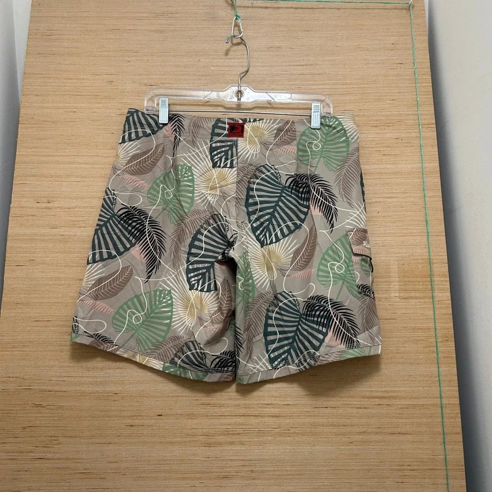 Maui Rippers Mens Size 8 Tropical Leaf Print Board Shorts Tan Green Surf Swim